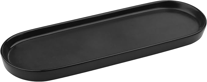 VanEnjoy Black Vanity Tray for Bathroom Counter, Long Narrow Tray Ceramic Tray for Kitchen Counter for Soap Bottles