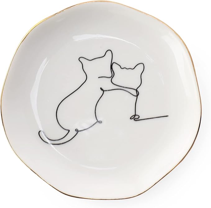 HOME SMILE Cat Ring Dish Jewelry Tray,Christmas Gifts for Cat Lovers,Ceramic White,4"