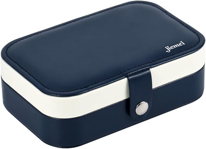 jiemei Jewelry Box, Travel Jewelry Organizer Cases with Doubel Layer for Women’s Necklace Earrings Rings and Travel Accessories (Dark Blue)