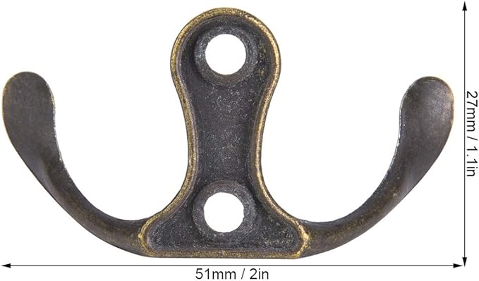 10 Pack Wall Hooks Coat Hooks, Towel Hook Double Prong Robe Hanger Wall Mounted Coat Rack Retro Utility Hooks for Hanging Towels Clothes Robes Bag Key Cup Hat, Zinc Alloy, Bronze