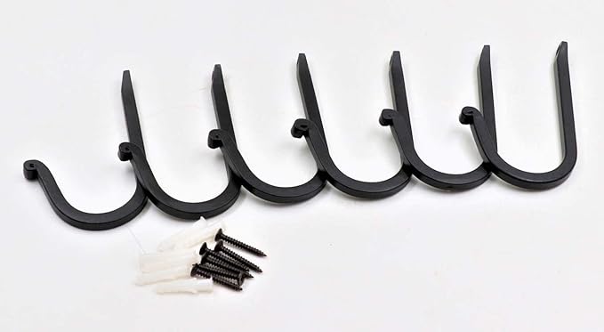 THDC Single Prong Wrought Iron Hooks, Vintage Hand Forged Iron Curved Metal Fasteners – Decorative Colonial Wall Décor, Heavy Duty Wall Hooks, Hangers for Keys, Coats, Robe, Bags, Home, Kitchen (6)