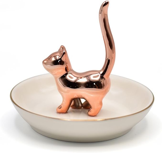 ROSA&ROSE Ring Holder Jewelry TrayâHandmade Cat Ring Dish,Romantic Gift for Her,Wedding,Birthday Gift for Girlfriend,Wife Personalized Jewelry Holder,Cute Cat Decor