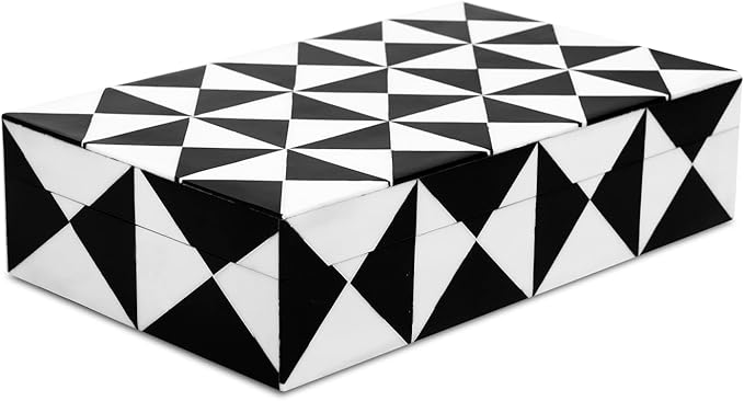 Handicrafts Home Decorative Storage Box with Lid – Black and White Decorative Remote Holder Box, Coffee Table Storage Box for Living Room, Console Table & Shelf Decor – Trianlge 10 x 6 x 2.5