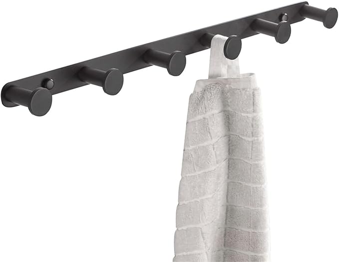 BigBig Home Black Towel Hook, Bathroom Wall Hook Rack with 6 Hooks Matte Bedroom Coat Hook Kitchen Robe Hanger Wall Mount