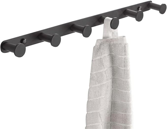 BigBig Home Black Towel Hook, Bathroom Wall Hook Rack with 6 Hooks Matte Bedroom Coat Hook Kitchen Robe Hanger Wall Mount