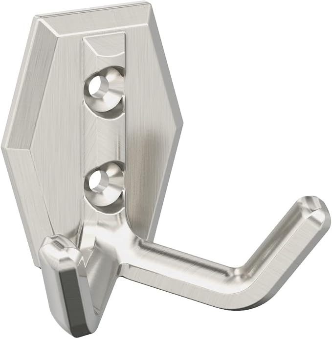 Amerock H37008G10 | Benton Double Prong Decorative Wall Hook | Satin Nickel Hook for Coats, Hats, Backpacks, Bags | Hooks for Bathroom, Bedroom, Closet, Entryway, Laundry Room, Office