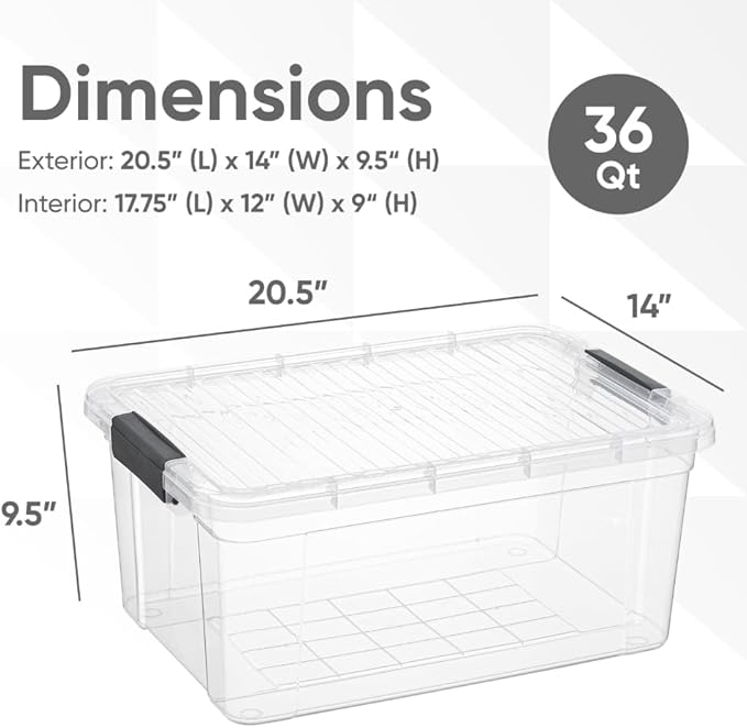 Superio Storage Bins with Lids, Clear Plastic Containers for Organizing, Stackable Totes, BPA Free, Odor Free, Organizer Boxes for Home, and Dorm (8 Pack, 36 Qt)