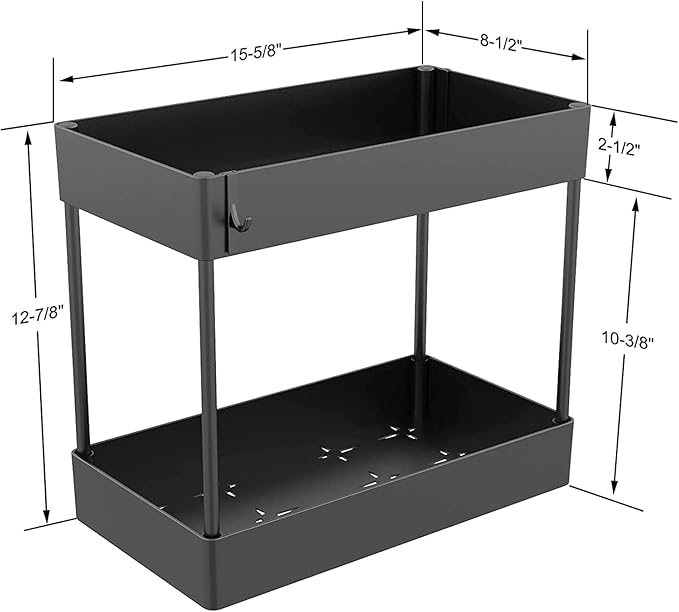 Under Sink Organizer, Under Bathroom Sink Storage 2 Tier Organizer Bath Collection Baskets with Hooks, Under Sink Shelf Organizer Rack, Multi-purpose Under Sink Storage for Bathroom Kitch(Color:Black)