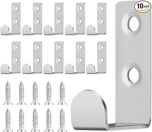 10 PCS Stainless Steel L Shaped Coat Hooks Wall Mounted Single Metal Robe Hook for Hanging Towel, Utility Hooks for Bags, Hat, Cap, Scarf, Cup. Silver.