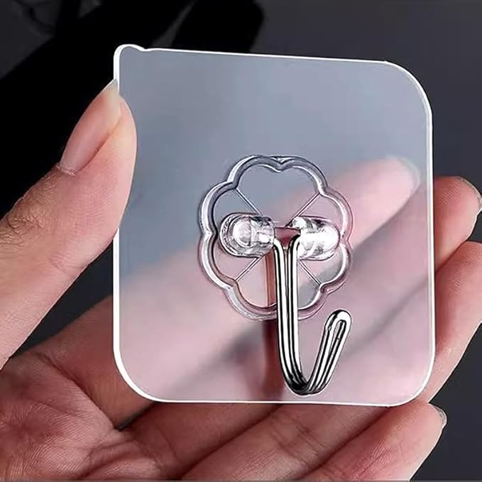 Koja 12 Pack Heavy-Duty Self-Adhesive Hooks - Transparent, Waterproof, Stick-on Wall Hooks for Keys, Bathroom, Shower, Outdoor, Kitchen, Door, Home Improvement, Utility Room.