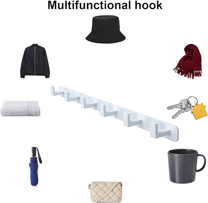 Coat Rack, Heavy Duty Stainless Steel 6 Tri Coat Hook Hanger, Wall Mounted Storage Wall Hooks, Rustic Clothes Hook/Key Hook Rail for Bathroom Kitchen Entryway(6 Hook White)