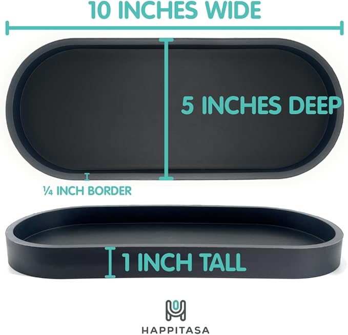 Happitasa Premium 12â x 5â Silicone Vanity Tray | Sink and Surface Organizer with Sturdy Non-Slip Base | Heat Safe, Dishwasher Safe (Grey)