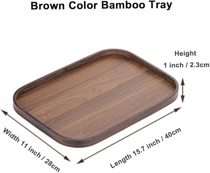 Wood Vanity Tray, Bathroom Counter Solid Walnut Color Organizer, Toilet Tank Top Wooden Serving Plate for Dinner Tea Coffee Brown Color, 15 x 11 inch 2 Pack
