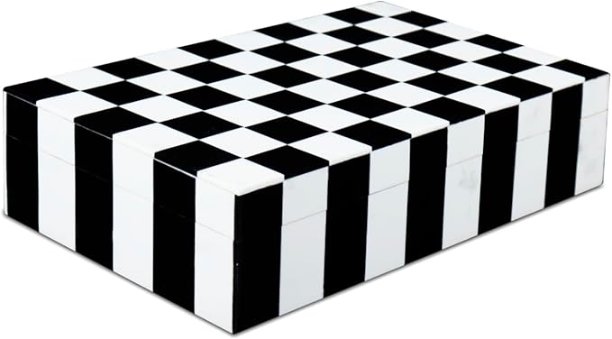 Handicrafts Home Decorative Storage Box with Lid – Black and White Decorative Remote Holder Box, Coffee Table Storage Box for Living Room, Console Table & Shelf Decor – Puzzle Check 10 x 6 x 2.5