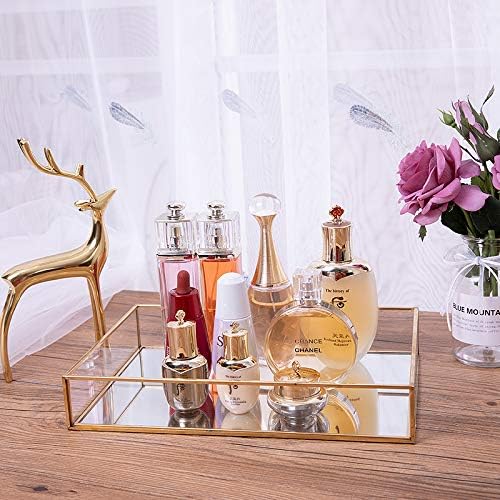Sooyee Gold Tray Mirror,Square Mirror Tray can Hold Jewelry,Perfume,Makeup,Breakfast,Tea,Food,Magazine and More, Decorative Tray for Vanity,Dresser,Bathroom,Bedroom,Office,Garden,Coffee Table (8âx8â)
