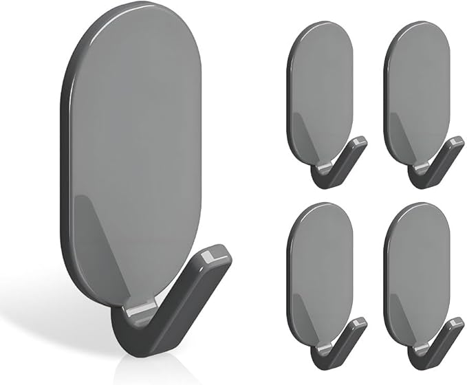 Koja 5-Pack Heavy Duty Self-Adhesive Hanging Hooks for Keys, Bathroom, Shower, Outdoor, Kitchen, Door, Home Improvement, Utility Room. - Grey