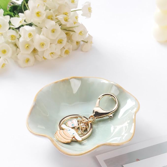 2PCS Ring Holder Dish, Small Key Bowl, Ceramic Trinket Tray Jewelry Dish Organizing Necklace Earrings for Mom Friend Sister, All Jewelries Are NOT Included. Light Green+Crystal Green.â¦