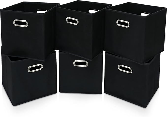STOREONE 13 Inch Cube Organizer Bins ,Black Fabric Storage Bins，Foldable Storage Bins Basket with Dual Handles Fabric Organizer Bins and Storage Box，Set of 6,Black