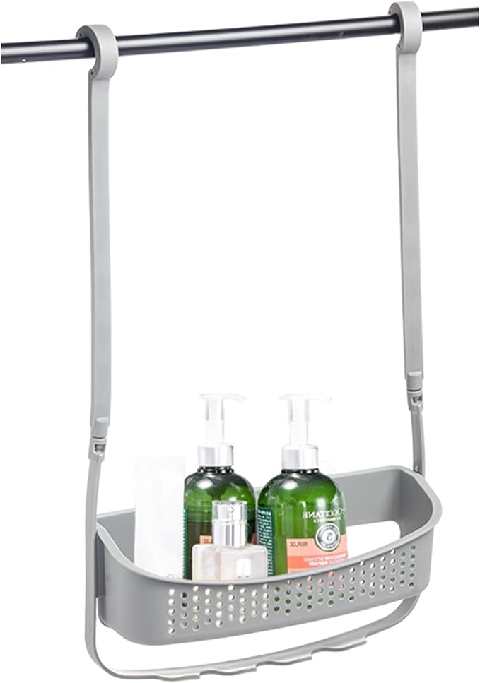 Blue Canyon Hanging Shower Caddy Single Basket, No Drill Bathroom Shelf, Non-Rusting Storage Shelves, Shower Accessory for Bathroom Organisation Shelf, Over Bath Storage Shower Basket Organizer, Grey
