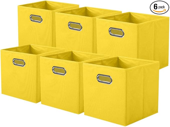 ShellKingdom Storage Bins, Foldable Fabric Storage Cubes And Cloth Storage Organizer Drawer with Metal Handle For Closet And Toys, 11 X 10.5 X 10.5 INCH, 6 Pack (Yellow)