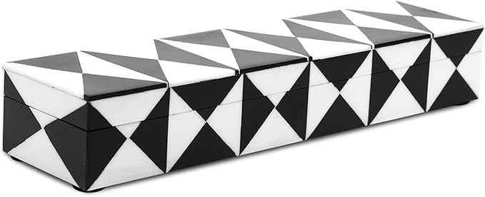 Handicrafts Home Decorative Storage Box with Lid – Black and White Remote Control Box, Slim Coffee Table Storage Box, Decorative Box for Shelf, Desk & Living Room Decor – Trianlge 10 x 2.5 x 1.5