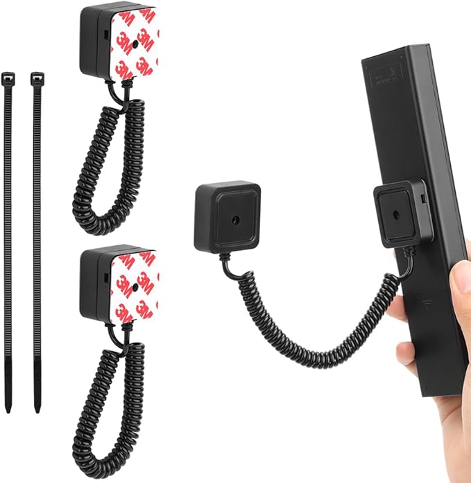 WALLFID 2-Pack Magnetic Remote Control Holders with Spring Ropes - Safely Secure TV Remotes & Small Items, Wall-Mount with Adhesive, Anti-Loss, Rapid Adsorption, Extendable Spring.(Black, 2 Pack)