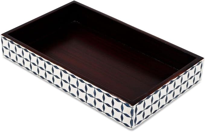 Handicrafts Home Black & White Bathroon Tray, Resin Inlay, Illusion Wrap Decorative Vanity & Bathroom Organizer, Small Countertop Tray, Guest Towel Holder, Serving Tray for Kitchen, Vintage Decor-10x6