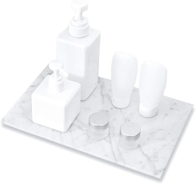 Large Marble Bathroom Tray for Counter White Vanity Tray for Home Decor/Kitchen/Dresser, Guest Towel Holder Tray Napkin Holder for Bathroom, Non-Resin/Non-Ceramic