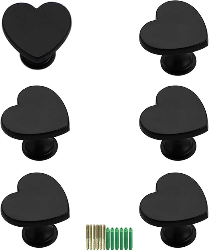 6 Pcs Heart Shaped Wall Hooks Decorative Metal Wall Hook for Home Office Hotel Wall Decoration (Black)