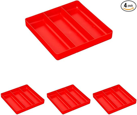 ERNST Tool Garage Organizer Tray, Red, 3-Compartments (Pack of 4)