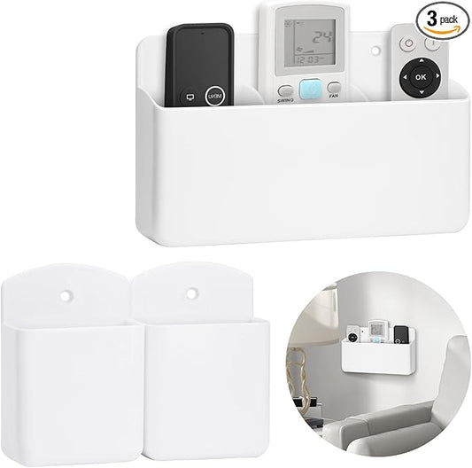 3 Pack Remote Control Holder Wall Mount, 2Pcs Small Remote Holder and 3 Slot Adhesive Wall Remote Holder, Tv Wall Remote Control Holder Pen Holder for Couch Bed Storage (White)