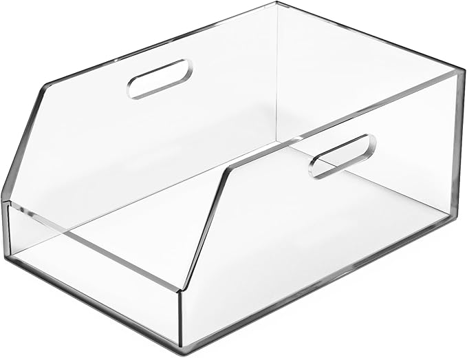Gelite Stackable Storage Bins Open Front Clear Organizer Bins with Handles Acrylic Storage Container for Pantry Kitchen Cabinet Bathroom Closet Office Organization, 11.4x7.5x5.1''