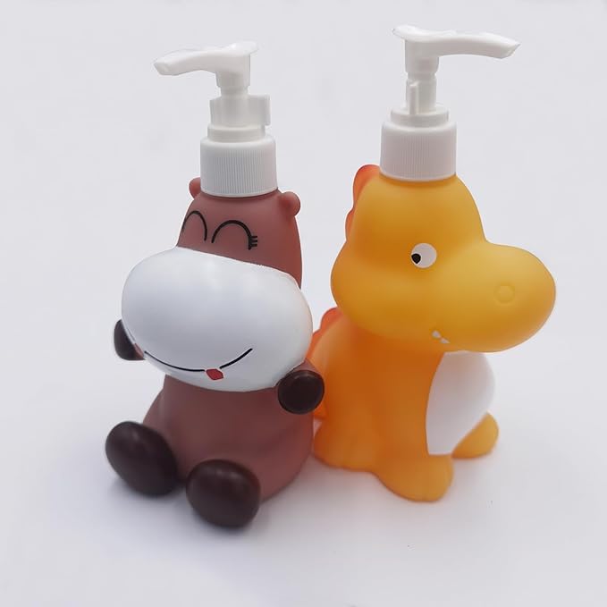 Cute Cartoon Dinosaur Hand Soap Pump Lotion, Hand Soap, Shampoo, Shower Gel Dispenser, Soap Dispenser Animal Shaped Liquid Bottles Kids Empty Press Type Shampoo Bottles (Yellow Dinosaur)