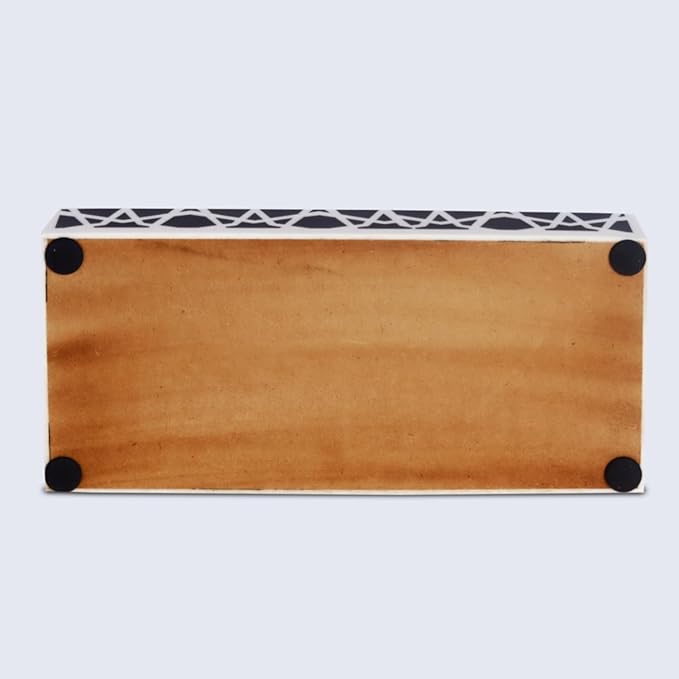 Handicrafts Home Decorative Storage Box with Lid– Black and White Box, Coffee Table Remote Control Organizer, Geometric Keepsake Box for Living Room, Shelf & Hallway Decor – Moroccan Zellij 10x4.5x2.5
