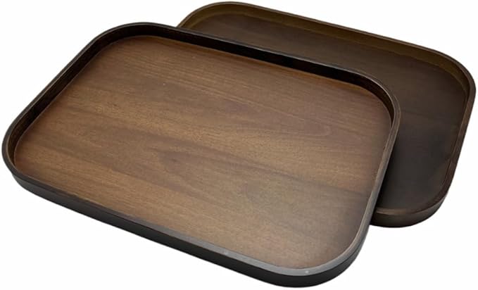 Wood Vanity Tray, Bathroom Counter Solid Walnut Color Organizer, Toilet Tank Top Wooden Serving Plate for Dinner Tea Coffee Brown Color, 15 x 11 inch 2 Pack