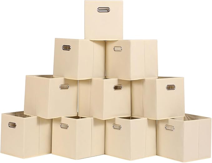 Foldable cube storage bins, Fabric Storage Box Cubes Organizer Baskets with Dual Handles for Home Organizer,Nursery,Shelves,Closet,Set of 10,(Creamy-White)