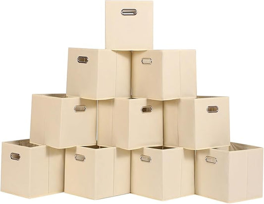 Foldable cube storage bins, Fabric Storage Box Cubes Organizer Baskets with Dual Handles for Home Organizer,Nursery,Shelves,Closet,Set of 10,(Creamy-White)