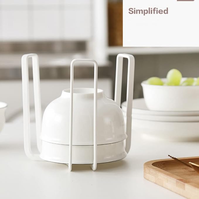 Dinnerware Bowl Plate Holder Fit for 6.5 Inches Diameters Bowl, Metal Bowl Storage Dying Display Rack for Kitchen Drawer, Countertop, Cabinet, Shelf, Cupboard (White, Small 4PCS)