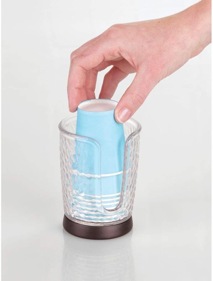 mDesign Plastic/Steel Compact Small Disposable Paper Cup Dispenser Storage Holder for Rinsing Cups on Bathroom Vanity Countertops - Rain Collection - Clear/Bronze