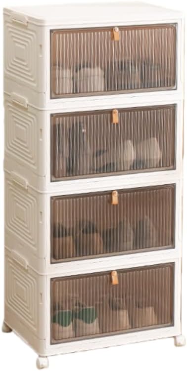 4-Tier Foldable Plastic Drawer Storage with Wheels,Stackable Storage Bins with Lid,Organization and Storage Boxes for Kitchen,Cloakroom,Closet,Living Room,Office and Dorm