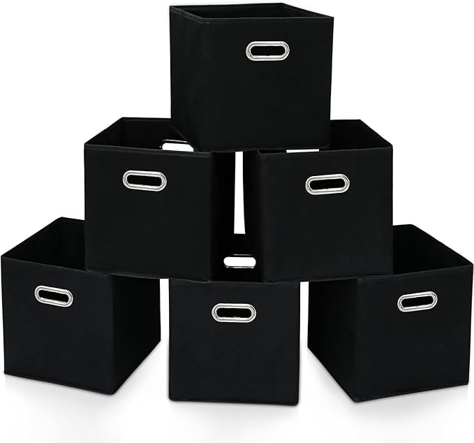 STOREONE Fabric Storage Bins Cubes Baskets Containers-(11X11X11) with Dual Handles Cube Storage Organizer Bins for Shelf Closet, Bedroom Organizers, Foldable Set of 6 (Black )