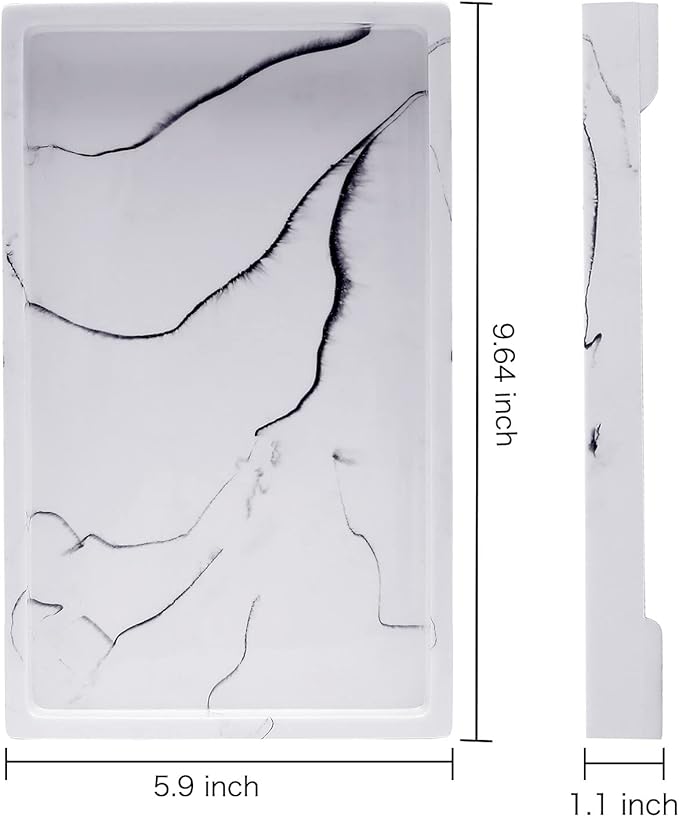 White Marble Pattern Vanity Tray, Resin Bathroom Tray for Counter, Toilet Tank Storage, Dresser Jewelry Organizer, Makeup Tray for Bathroom Bedroom, 10.5Ã5.9Ã1.1 Inches