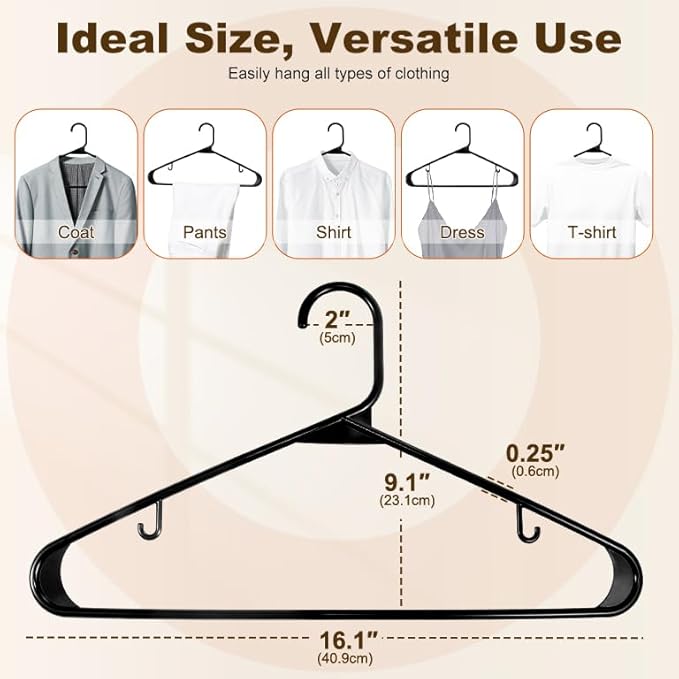 HOUSE DAY Black Plastic Hangers 60 Pack, Clothes Hangers with Non Slip Hooks, Durable & Space Saving Coat Hanger, Light-Weight Clothing Hanger, Perfect Closet Organizer for Everyday Use