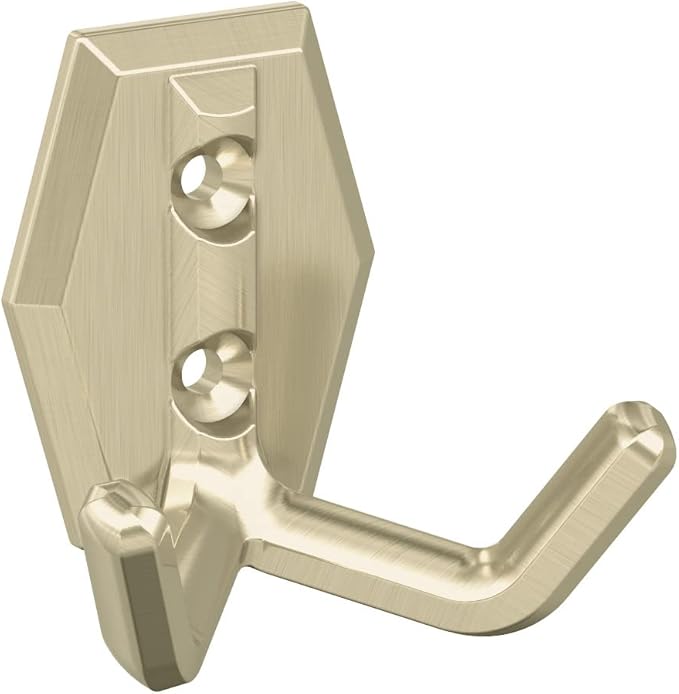Amerock H37008BBZ | Benton Double Prong Decorative Wall Hook | Golden Champagne Hook for Coats, Hats, Backpacks, Bags | Hooks for Bathroom, Bedroom, Closet, Entryway, Laundry Room, Office