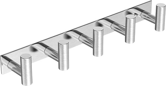 Wall Mounted Coat Rack-5 Hooks, Heavy Duty Stainless Steel Wall Hooks for Towel Coat Bag, Hat Rack Coat Hanger Coat Hooks Towel Racks for Bathroom Entryway Kitchen Hotel (Silvery, 1 Pack)