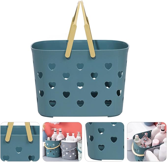 NUOBESTY Heart-shaped Portable Bathroom Storage Basket, Plastic Shower Caddy with Handle, Hollow-out Drainage Organizer for Bathroom and Dormitory Storage