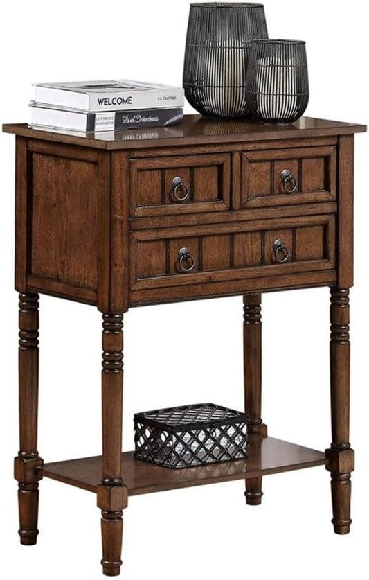 Convenience Concepts Kendra Entryway Hall Table 23.75" - 3 Storage Drawers, Traditional Console with Shelf for Decor, Office & Hallway Organizer, No Tools Assembly, Solid Wood Legs, Dark Oak
