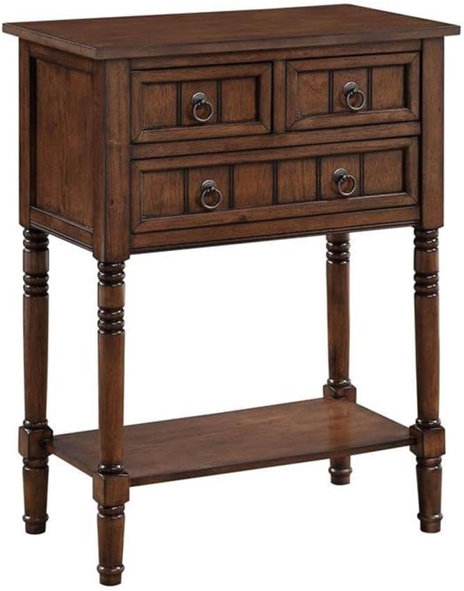 Convenience Concepts Kendra Entryway Hall Table 23.75" - 3 Storage Drawers, Traditional Console with Shelf for Decor, Office & Hallway Organizer, No Tools Assembly, Solid Wood Legs, Dark Oak