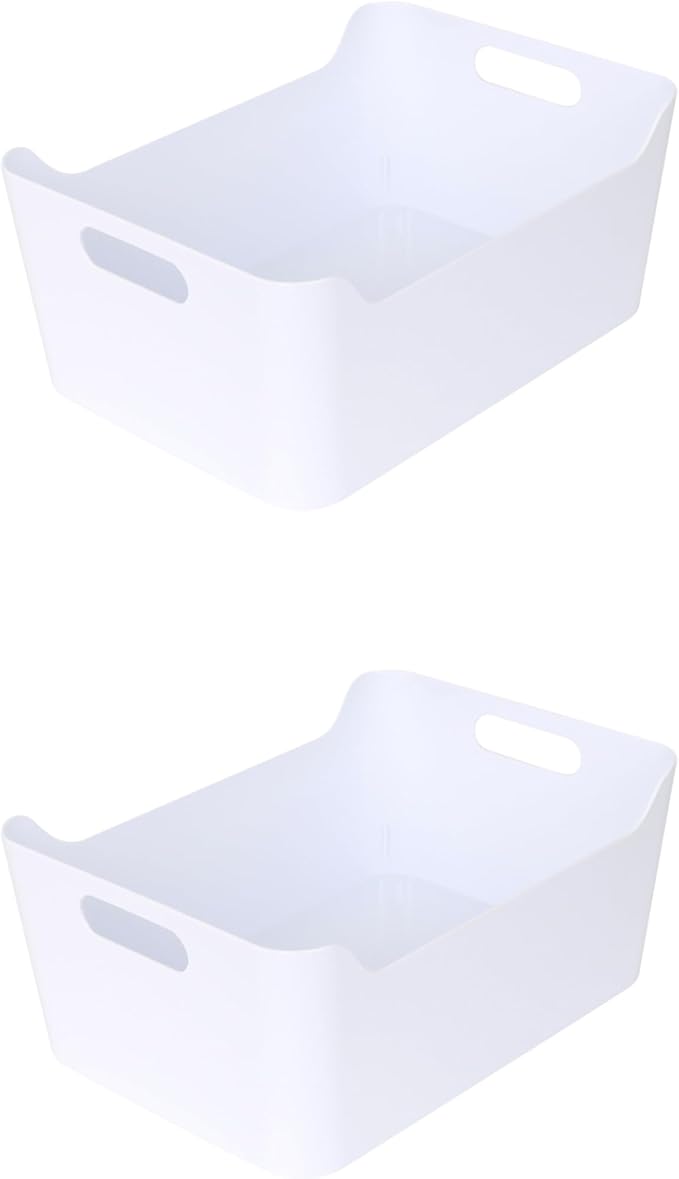YBM HOME Plastic Storage Bins with Handles for Kitchen and Pantry Organization-Multipurpose Open Storage Bins for Under Sink Storage, Bathroom, Vanity,Laundry Room,and Crafts Room,White, Small,2-Pack