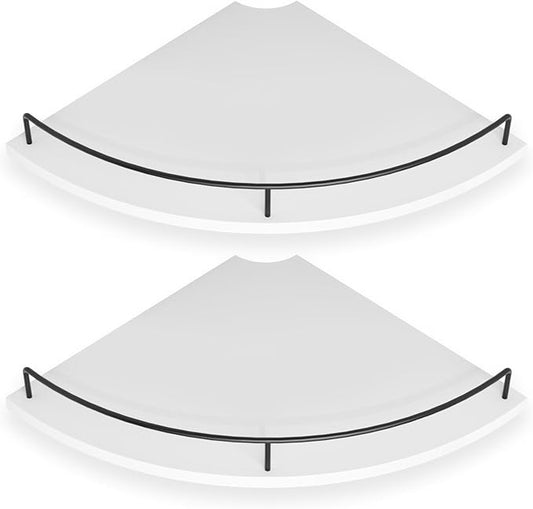 Corner Floating Shelves, Rustic Brown Wood, Set of 2, Wall Mount Storage with Guardrail for Bathroom Kitchen Living Room (White)